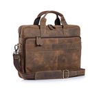 KomalC 16 Inch Leather briefcases Laptop Messenger Bags for Men and Women Best Office School College Satchel Bag (Distressed Tan)