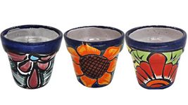 MEXTEQUIL - Mexican Pottery Planters - Set of 3 Pieces - Talavera Pottery - Succulent Pot Planter Flower Hand-Painted (3.1")