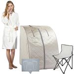 Smartmak Far Infrared Sauna, Full Body One Person Portable SPA Set with Time & Tempreture Remote Control, Heating Foot Pad and Foldable Reinforced Chair (L 27.6’’ x W 31.5’’ x H 37.8’’)- Beige