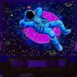 Simpkeely Astronaut Tapestry, Blacklight UV Reactive Funny Doughnut Aesthetic Tapestries Wall Hanging, Cool Galaxy Space Starry Sky Tapestry for Bedroom Living Room - 59.1" x 80"