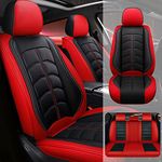 Car Seat Cover for Jeep Wrangler JK Unlimited 2018, Durable Wear Resistant Waterproof Seat Cover, Breathable No Odor Premium Leather Vehicle Interior Accessories.(Standard 5 Seats,Black Red)