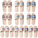 10 Pair Open Toe Breathable Slippers Washable Reusable Home Slippers Indoor Hotel House Slippers for Guests Family Travel Unisex Non Slip Casual Spa Slippers, Plaid Style, 4 Large Size + 6 Medium Size, As Pictures Show, One Size