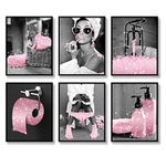 Luodroduo Fashion Wall Art Decor Prints Set of 6 Black and White Pink Glam Glitter Canvas Posters Pictures Photos Artwork Wall Modern Women Funny Bathroom (B&W PINK, 8"x10" UNFRAMED)