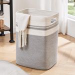 OIAHOMY Laundry Hamper-Laundry Basket,Tall Cotton Storage Basket with Handles,Decorative Blanket Basket for Living room,Collapsible Large Basket for Toys,Pillows,Clothes Organizer-16x13x22in-Gray