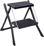 REDCAMP Small Step Ladder for Kitchen, Sturdy Folding 2 Step Stool for Adults with Wide Anti-Slip Pedal, Black