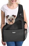 SlowTon Pet Dog Sling Carrier, Hands Free Hard Bottom Papoose Small Animal Puppy Up to 12 lbs Travel Bag Tote Breathable Mesh Support Adjustable Padded Strap Pocket Safety Belt Machine Washable