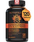 Nutratology® Organic Ashwagandha | Canadian-Made | Increases Resistance To Stress & Supports Memory Enhancement - With Black Pepper For Enhanced Absorption | 650MG Ashwagandha Per Capsule - 120 Count