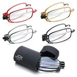 JOX Folding Reading Glasses, With Flip Case, Portable Mini Reading Glasses, Compact pocket reading glasses for Men and Women (Gun Metal, 1.5)