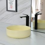 bathivy 14.2" Matte Yellow Round Vessel Sink with Pop Up Drain, Modern Ceramic Vessel Sink, Bathroom Vessel Sink, Bathroom Sink Above Counter, Small Vessel Sink Bowl, Countertop Sinks for Bathroom