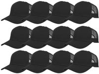 Gelante Mesh Trucker Hat Baseball Cap Structured Front Panel Wholesale LOT 12 Pack, Black, One Size