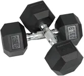 HolaHatha Iron Hexagonal Cast Exercise 25 lb Dumbbell Free Weights with Contoured Textured Grips for Home Exercise and Strength Training, Pair, Black