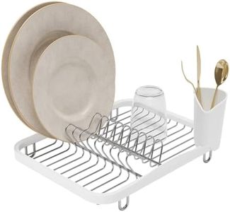 Umbra Sinkin Drying Rack – Dish Drainer Caddy with Removable Cutlery Holder Fits in Sink or on Counter top, Medium, White/Nickel Kitchen