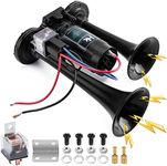 HK 12V 150db Air Horn for Truck, Super Loud Dual Trumpet Air Horn Kit with Compressor for Any 12V Vehicles Trucks Lorrys Trains Boats Cars Vans Kit (Black)