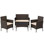 SONGMICS Patio Furniture Set, Outdoor PE Rattan Conversation Sets, Brown and Taupe UGGF004K01