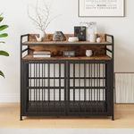 BORPHOM 40.55"Wooden Dog Crate Furniture with Drawer Storage, Large Dog Kennel Indoor,Heavy Duty Dog Cage for Large Dogs,Dog House,Folding 2 door Crate,Side End Table,Rustic Brown
