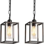 IHENGYANLT 2 Pack Farmhouse Pendant Light,Black Metal Frame Hanging Light Fixture with Clear Glass Shade, Farmhouse Light Fixture for Kitchen Island Entryway Porch Foyer