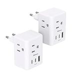 2 Pack European Travel Plug Adapter, International Power Plug Adapter with 3 Outlets 3 USB Charging Ports(2 USB C), Type C Plug Adapter Travel Essentials to Most Europe EU Spain Italy France Germany