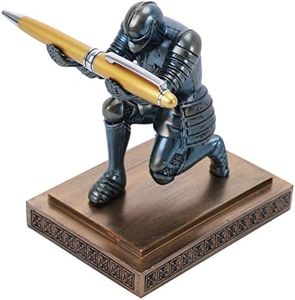 NCQIXIAO Knight Pen Holder Desk Ornament Resin Pencil Holders Desk Accessories and Organizer For Men with a Cool Pen (Blue)