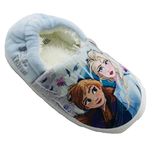 Disney Girls Frozen Slippers Featuring Elsa and Anna, Light Blue, Child Size 7