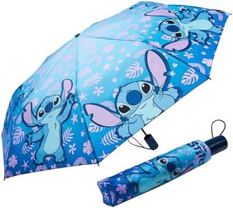 Disney Automatic Umbrella for Adults Teens Kids - Folding Telescopic Umbrella Lightweight Travel School Work - Stitch Gifts (Blue Stitch)