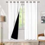 BGment Thermal Insulated 100% Blackout Curtains for Bedroom with Black Liner, Double Layer Full Room Darkening Noise Reducing Grommet Curtain, 2 Panels of 52 x 84 Inch, Pure White