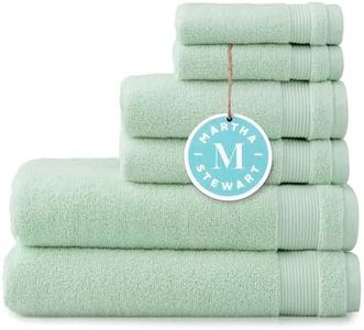 MARTHA STEWART 100% Cotton Bath Towels Set of 6 Piece, 2 Bath Towels, 2 Hand Towels, 2 Washcloths, Quick Dry Towels, Soft & Absorbent, Bathroom Essentials, Mint Green