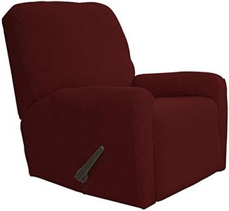Greatime Recliner Stretch Sofa Slipcover Sofa Cover 4-Pieces Furniture Protector Couch Soft with Elastic Bottom Kids, Spandex Jacquard Fabric Small Checks(Recliner,Wine)
