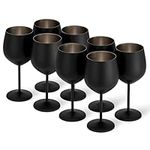 Oak & Steel - 8 Elegant Black Stainless Steel Wine Glasses, 540ml - Unbreakable Glass Gift Set, for Indoor or Outdoor Use, Birthdays, Garden Parties, BBQs