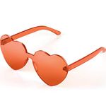 Maxdot Heart Shape Sunglasses Rimless Transparent Heart Glasses Colorful Party Favors, Wine Red, Medium