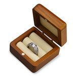 Woodten Solid Wood Couple Ring Box, Couple Ring Storage Box,Promise Rings & Wedding Bands, Proposal Ring Box for Engagement Rings, Wedding Ceremony Ring Bearer Box（Beige)