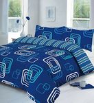 ER Direct Blake Squares Duvet Cover Sets-Polycotton Reversible Bedding sets with Matching Pillow Cover Case (Blue, Double)