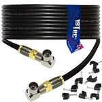 1STec 5m Black Right Angled Gold F-connector Coaxial Male Plug to Plug Digital Freeview BT Youview Aerial Wall Socket to LED LCD Flat Screen TV or DVR Extension Cable + Cable Clips (5 Metre, Black)