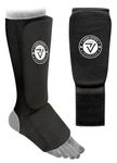 VADER Elasticated Shin Instep Pads Kickboxing MMA Muay Thai Shin Guards Protective Leg Foot Pad for Karate Taekwondo Martial Arts Training Sparring Boxing Kids/Adults (XS Kids- 4-6Yrs, Black)