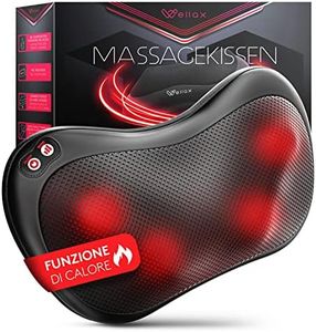 Wellax Cuscino Per Massaggio Rilassante Con Funzione Di Calore E Rotazione A 360 ° - Dispositivo Per Massaggi Shiatsu Con 3 Velocità Per Spalle E Schiena - Massaggiatore Per Il Collo (Nero)