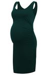 Smallshow Women's Maternity Dress Summer Ruched Pregnancy Tank Dress Medium Deep Green