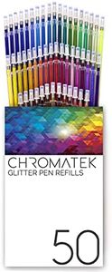 Glitter Pen Refills by Chromatek. 50 Refills. Super Glittery Ultra Vivid Colors. No Repeats. Professional Art Pen Refills. New & Improved