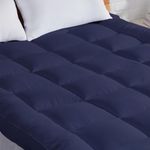 AJISH 1200 GSM Twin Size Bed Luxury Soft Quilted Mattress Padding/Topper, Comfortable for Better Sleep, Back and Shoulder Pain Relief, Skin Friendly, Twin, Dark Blue, 48X78Inch | 4X6.5Feet