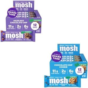 MOSH Hazelnut Chocolate Chip & Chocolate Chip Cookie Vegan Protein Bars Bundle, Plant Based, Keto, Gluten Free, Brain Healthy Snack with Cognizin, Ashwagandha and Lion's Mane, 24 Count