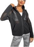 OYOANGLE Women's Full Zip Up Athletic Running Hoodie Jackets Mesh Lightweight Sun Shirt Black M