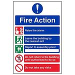 V Safety General Fire Action 5 Message Risks Sign - Portrait - 200mm x 300mm - Self Adhesive Vinyl