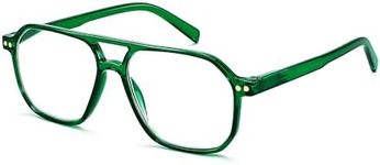 FEISEDY Retro Aviator Reading Glasses Square Readers with Spring Hinge Blue Light Reading Glass for Women Men B0068 Green 2.0x