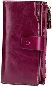 Itslife Women's RFID Blocking Large Capacity Luxury Wax Genuine Leather Cluth Wallet Ladies Card Holder (Purple RFID Blocking)