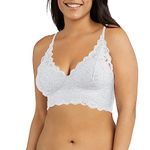 Maidenform Women's Wireless Bralette, Pure Comfort Longline, Convertible Bra, Opaque, White/Silver Lace, 34B