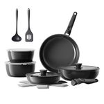 Redchef Ceramic Pots and Pans Set, 16pcs Nonstick Kitchen Cookware Set with Detachable Handle, PFAS PFOA & PTFE Free,RV Cookware Set for Camping, Non Toxic,Dishwasher/Oven Safe (Black)