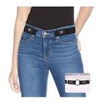 Ladies Elastic Belt Invisible No Buckle Belt for Women Men Black Adjustable Stretch Waist Belt Jeans Belt No.2 Black and Silver Color Button Suit Waist 22-34 inches