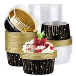 Muffin Liners, EUSOAR 50pcs 5oz Disposable Ramekins, Aluminum Foil Muffin Cupcake Liners Cups with Lids, Disposable Aluminum Foil Cupcake Baking Cups Holders Cases Boxes Pans with Lids