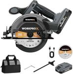 WORKPRO 20V Brushless Circular Saw, 5500 RPM mini circular saw with 6-1/2'' Saw Blade & Storage Bag, Max Cutting Depth 2-5/16"(90°),1-9/16" (45°) for Precise Wood & PVC Cutting