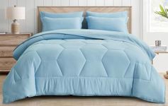 Chezmoi Collection Piper Bed in a Bag Queen 7-Pieces Chambray Blue Honeycomb Geometric Hexagon Quilted Stone Washed Microfiber with Sheets Lightweight All Season Bedding Set