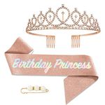 Birthday Girl Sash and Tiara,Rose Gold Birthday Crown and Sash for Her,Girls Birthday Decorations Party Accessories,Birthday Crown Costume Set for Girls Birthday Gifts