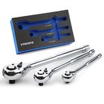 UYECOVE Ratchet Set 3PCs-1/4 Drive Ratchet, 3/8" Drive Ratchet, 1/2" Drive Ratchet, Socket Wrench Set, Ratchet Set-Ratchet Wrench Set 72-Tooth with XIPE Storage Tray